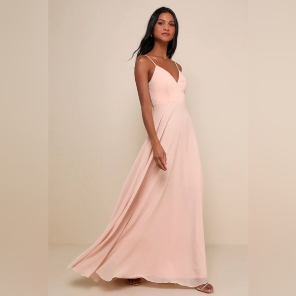Lulus Dresses & Skirts - Romantic Ways Blush Pink Lace Button Back Maxi Dress